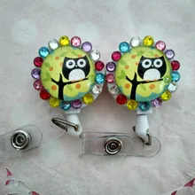 Украшенный стразами раскладной держатель для бейджа ID держатель с зажимом-Любовь дерево Сова 10 шт./партия