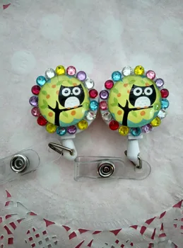 

Bling Rhinestone Decorated Retractable Badge Reel ID Holder with Clip Backing - Love Tree Owl 10pcs/lot