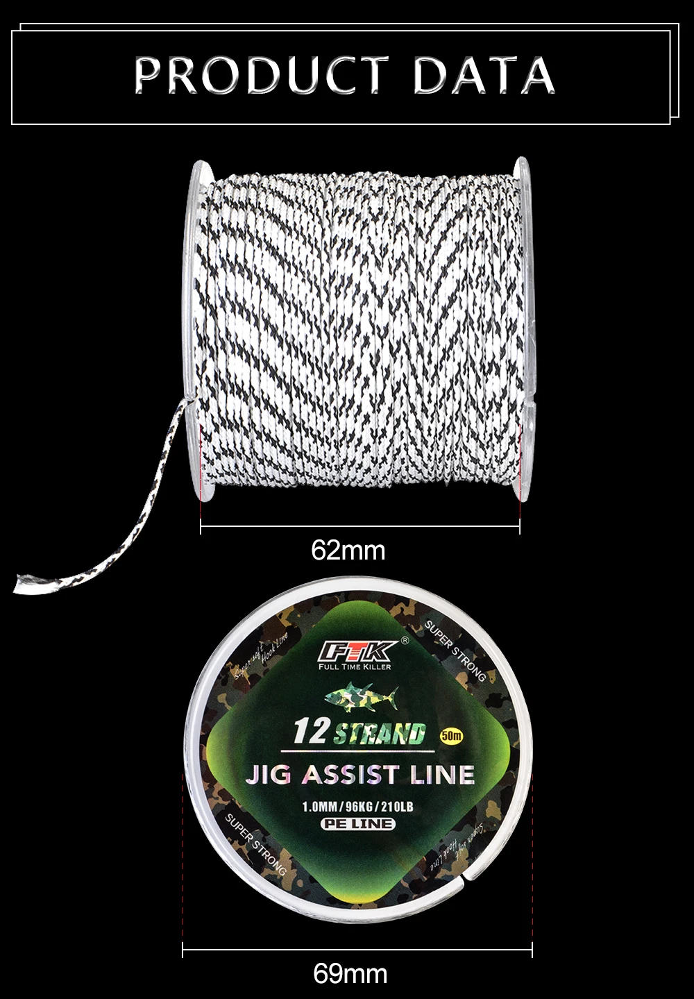 auxiliar linha cabo de pesca 70-210lb multifilament