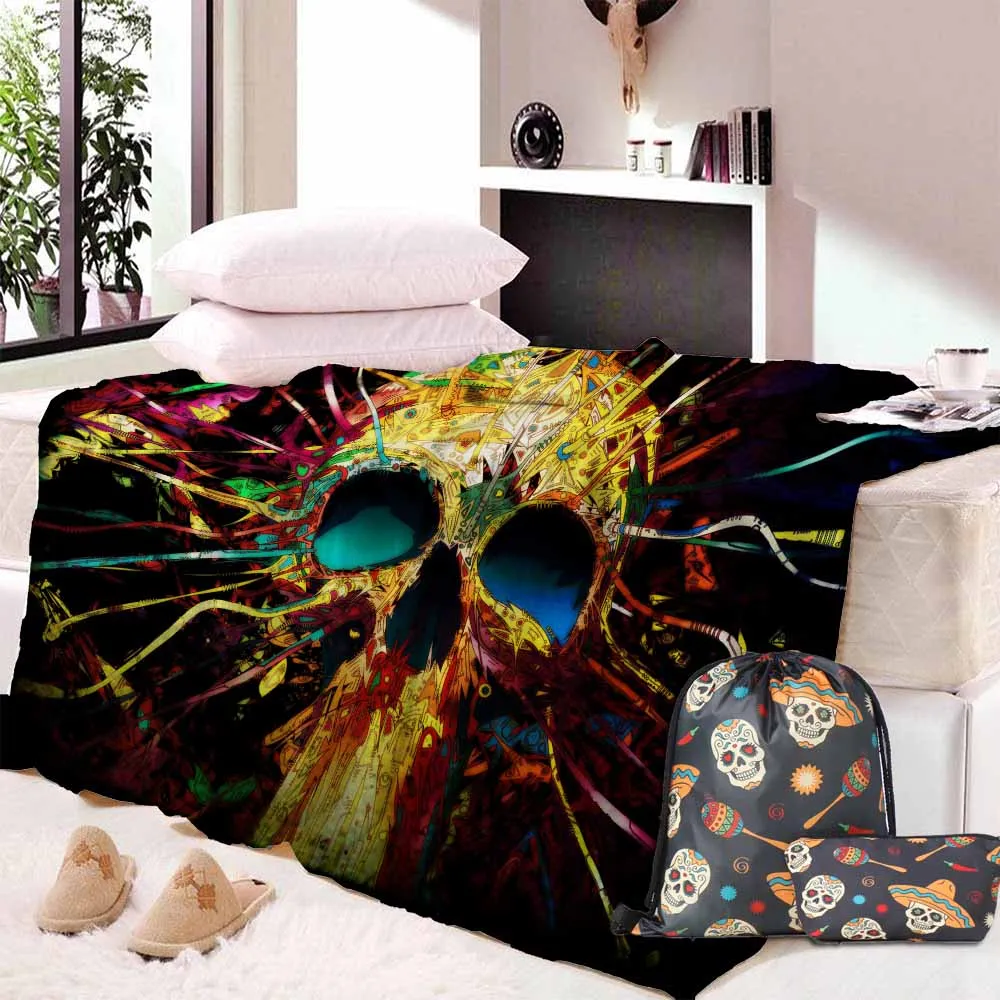 

Custom DIY Printing Death Moth Sherpa Throw Blanket Gothic Skull Bedspread Butterfly Plush Sofa Blanket Blue Stars Home Textiles