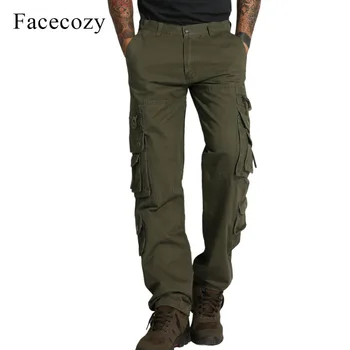 

Facecozy Men Autumn Multi-Pocket Tactical Military Trousers Solid Color High Quality Cotton Blend Pantalone Outdoor Hiking Pants