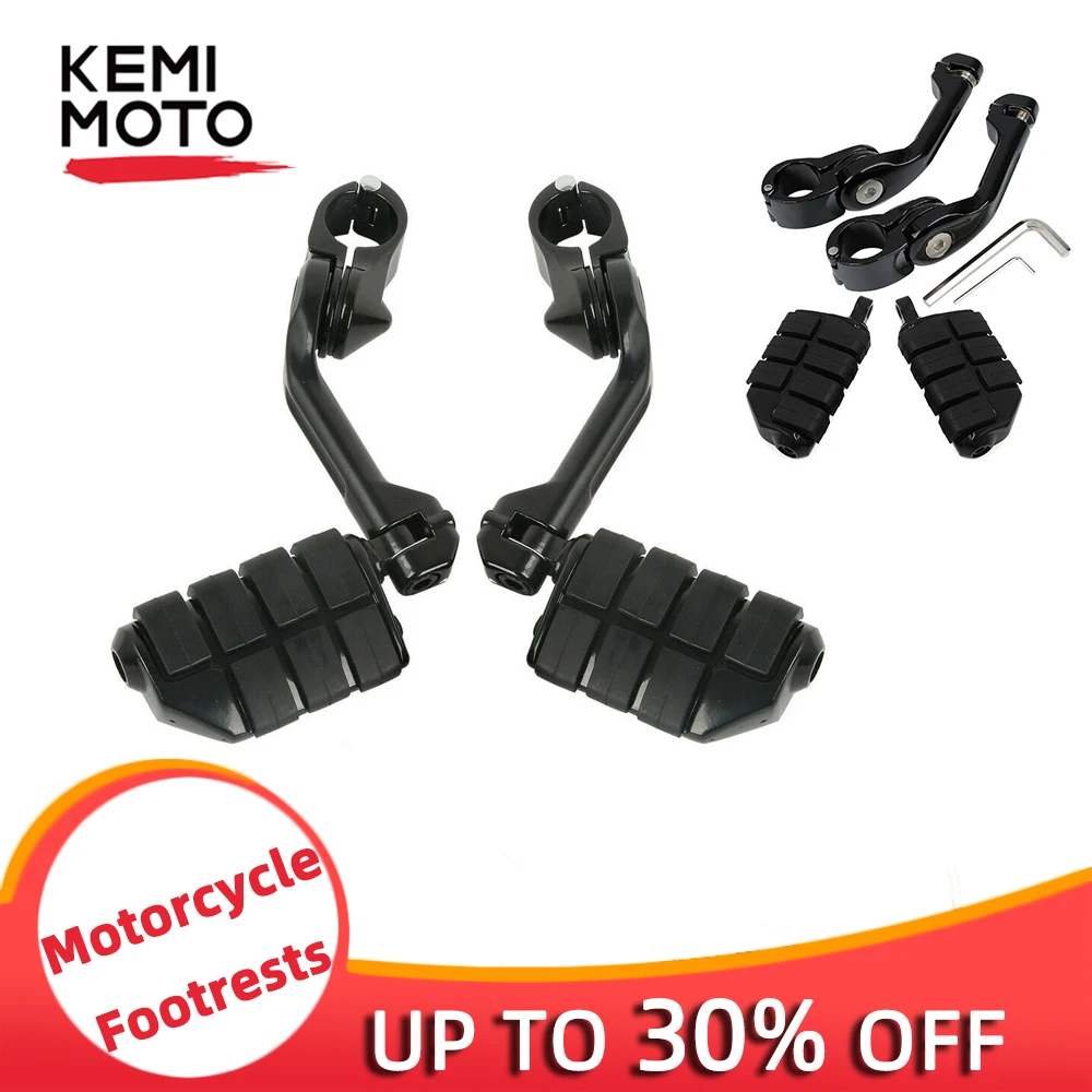 

Adjustable 1 1/4" 32mm Engine Guard Foot Pegs Pedal & Long Mounting Clamps & Footrests Kits for Touring Dyna Softail Black