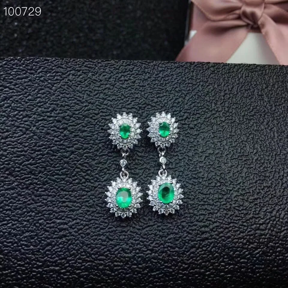 

Natural emerald earring Free shipping Natural real emerald 925 sterling silver