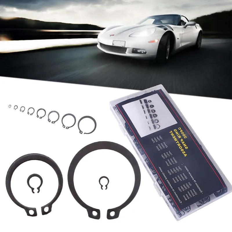 

300Pcs 3-32mm Internal External Retaining Circlips C-clip Washers Snap Retaining Ring Carbon Steel Assortment Kit