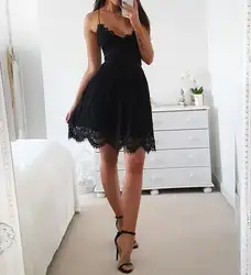 2018 Новый спинки Спагетти шнуровке кружевное платье Для женщин без рукавов с v-образным вырезом свободные летние платья хлопковые черные
