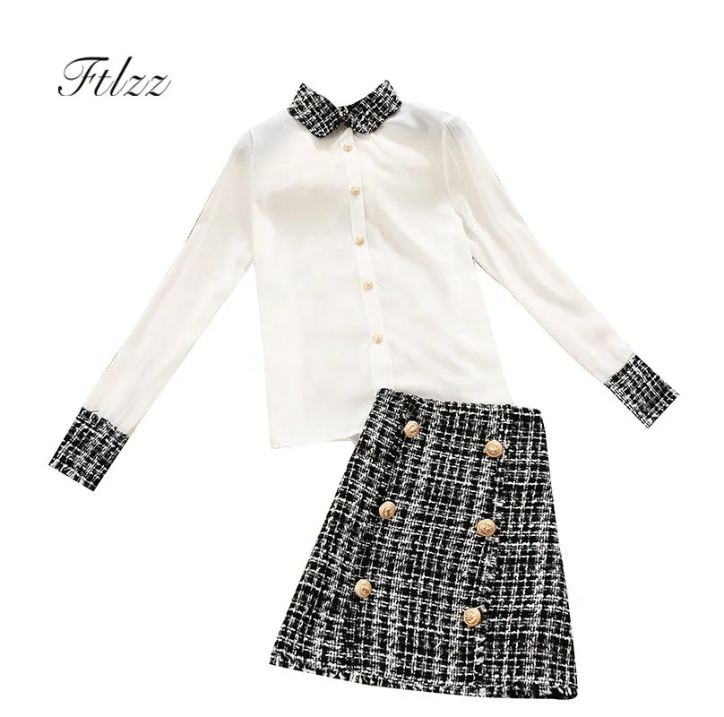 Fashion Women Autumn 2 Piece Set Twinset 2018 New Ladies Elegant White Blouse + Mini Wrap Skirt Suit Woman Pcs Clothes | Женская одежда