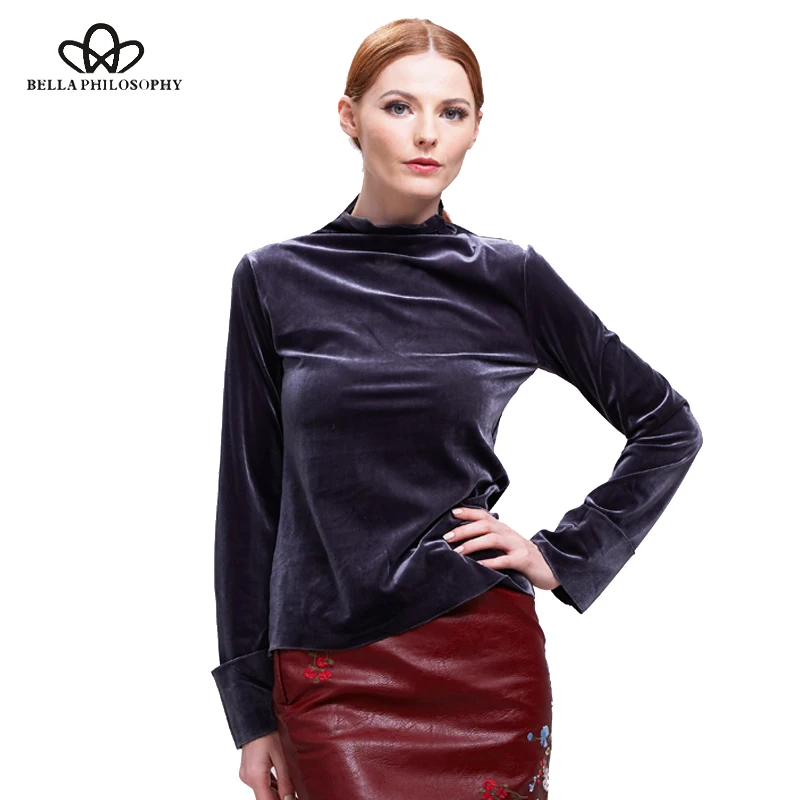 Wonder 2018 new autumn winter long sleeve bling velvet women pullover Shirt metallic color ladies blusas casual female shirts