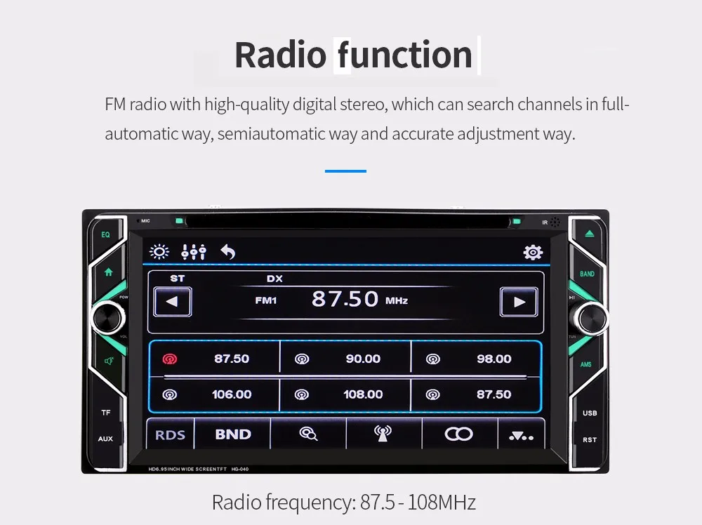 Perfect HG040 2 Din 6.95 inch Bluetooth Car Stereo DVD Player for Toyota Supports Hands-free Call FM Radio Function 8