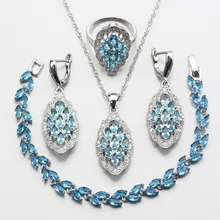 Изящный светильник кристалл голубой циркон кольцо Размер 6#7#8#9#10# подарочная коробка 925 пробы Серебряный набор украшений для женщин W177