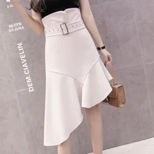 Высокая талия Нерегулярные летняя юбка Asymmetrical Bodycon юбка миди Пастель офисные Для женщин Юбки для женщин Pastel сарафан Jupe