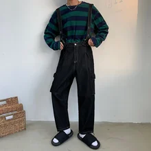 Мужские комбинезоны винтажные Модные свободные повседневные Широкие джинсовые штаны рабочие джинсы мужские уличные хип-хоп нагрудник гаремный комбинезон брюки