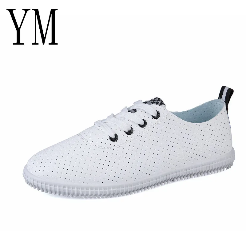 

2018 New Style Women Sneakers Breathble Vulcanized Shoes Lady Pu leather Shoes Mesh Lace up Casual Shoes Round toe White Sneaker