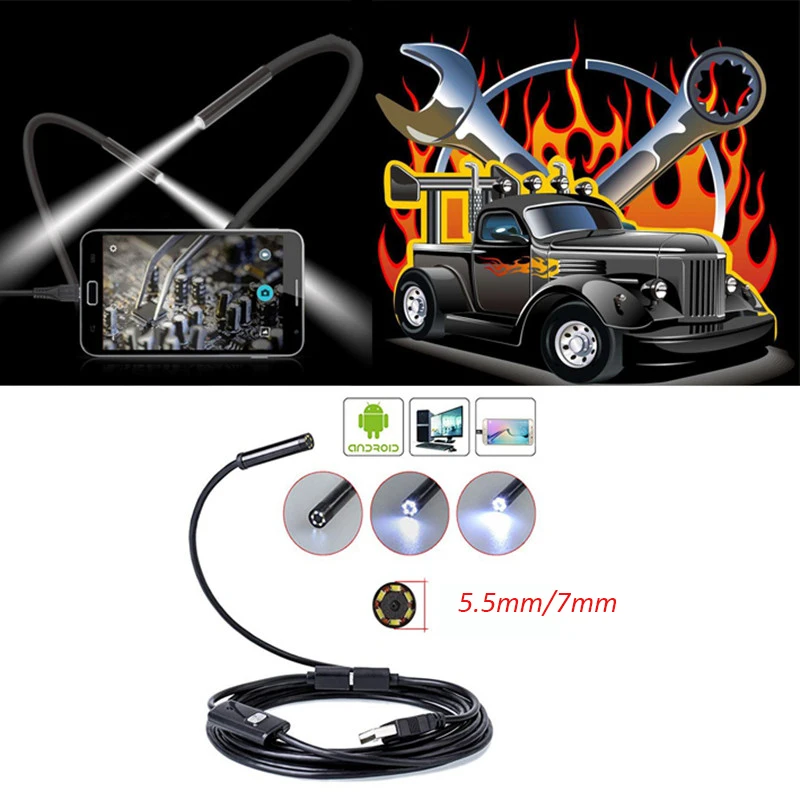 5 5/7 мм объектив 1 м провод Android эндоскоп камера Type C/USB/Mirco USB Borescopes