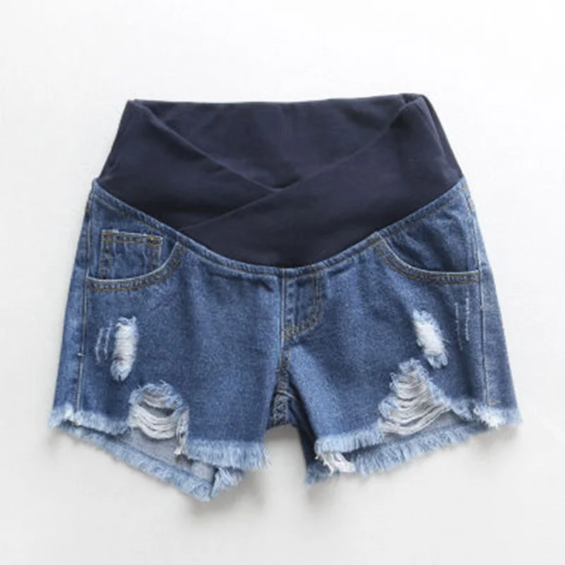 Летние джинсовые шорты для беременных для талии, живота, эластичная короткая джинсовая одежда для беременных женщин - Цвет: Dark blue