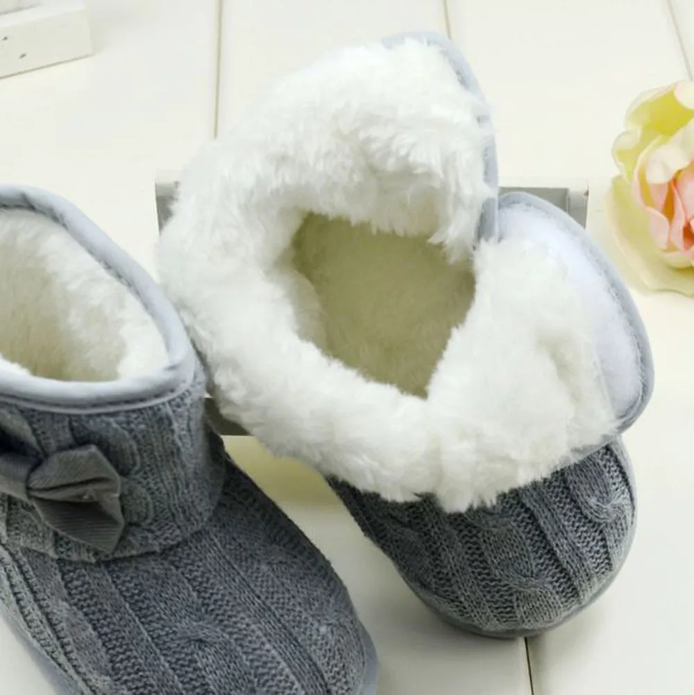 Fashion Baby Bowknot Soft Sole Winter Warm Shoes Boots Woolen Yarn Soft Butterfly-knot Round Toe Boots winter Drop Ship