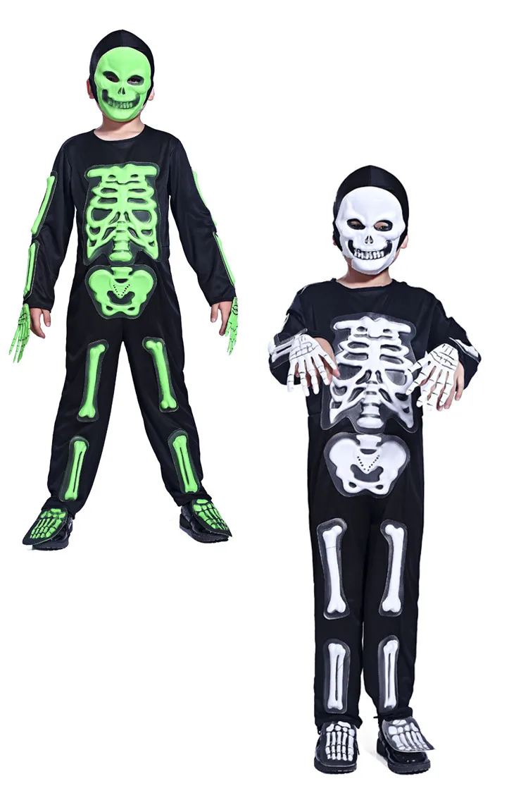 Костюм на Хеллоуин; праздничное платье; костюм призрака со скелетом; вечерние маскарадные костюмы для мальчиков; забавная одежда со скелетом; одежда для ролевых игр