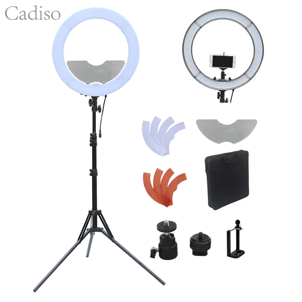 

Cadiso Camera Photo/Studio/Phone/Video RL-18" 55W 240 LED Ring Light 5500K Photography Dimmable Ring Lamp With Mirror/Tripod