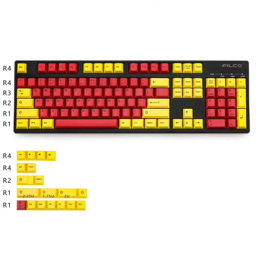 Желтые и красные брелки Вишневый профиль краситель-подложка PBT 123 клавиши для вишневой механической клавиатуры подходят GK64 TADA68 - Цвет: Yellow Red 123 keys
