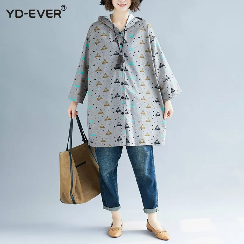 Плюс Размеры 4XL Для женщин Повседневное хлопковое пальто 2019 Весна с принтом, большого размера Harajuku куртки с капюшоном ветровка кардиган Femme