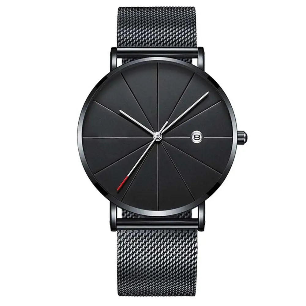 

Waterproof Men's Watch Date Men Watches Simple Style No Logo Stainless Steel Clock Calendar Man Black Wristwatch a WATCH