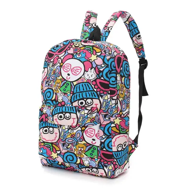 Hippie Canvas Backpacks Student School Bag Graffiti Backpack Cartoon