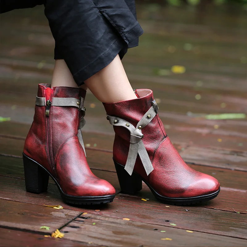 2018 autumn winter round head high heel women boots side zipper genuine leather Martin boots female shoes thick heel 8cm 2018 autumn winter round head high heel women boots side zipper genuine leather Martin boots female shoes thick heel 8cm