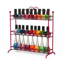 3 Tier Layer Nail Polish Shelf Metal Shelving Rack Nails Cosmetic Display Wall Rack Table (Color: Red)