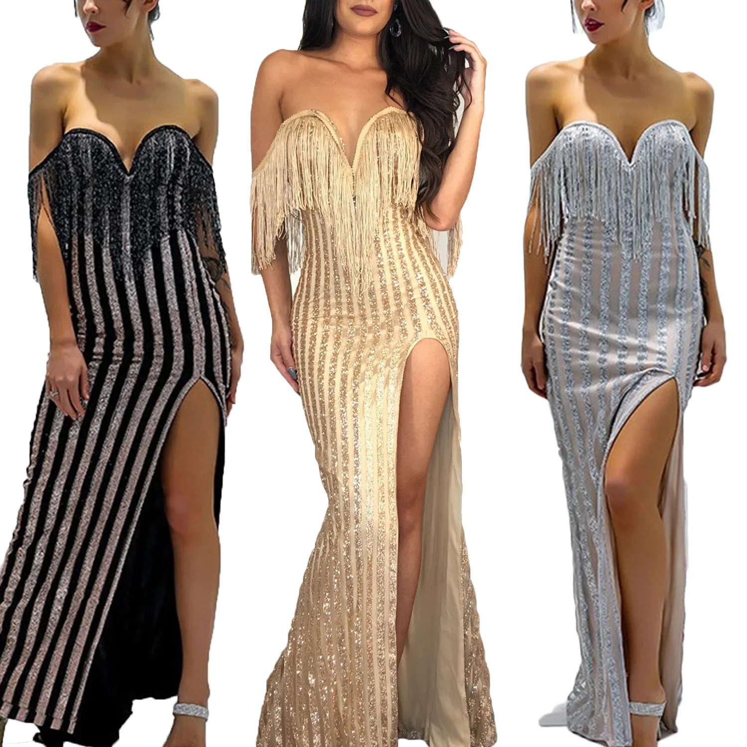 

2019 Sequined sexy backless V-neck dress
