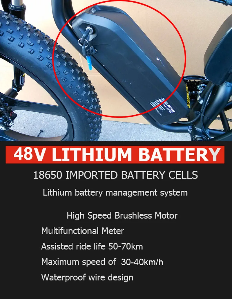Clearance 26 Electric snow mountain bike 4.0 tire fit snow tires Powerful high speed motor drive Off-road lithium battery beach ebike ATV 5
