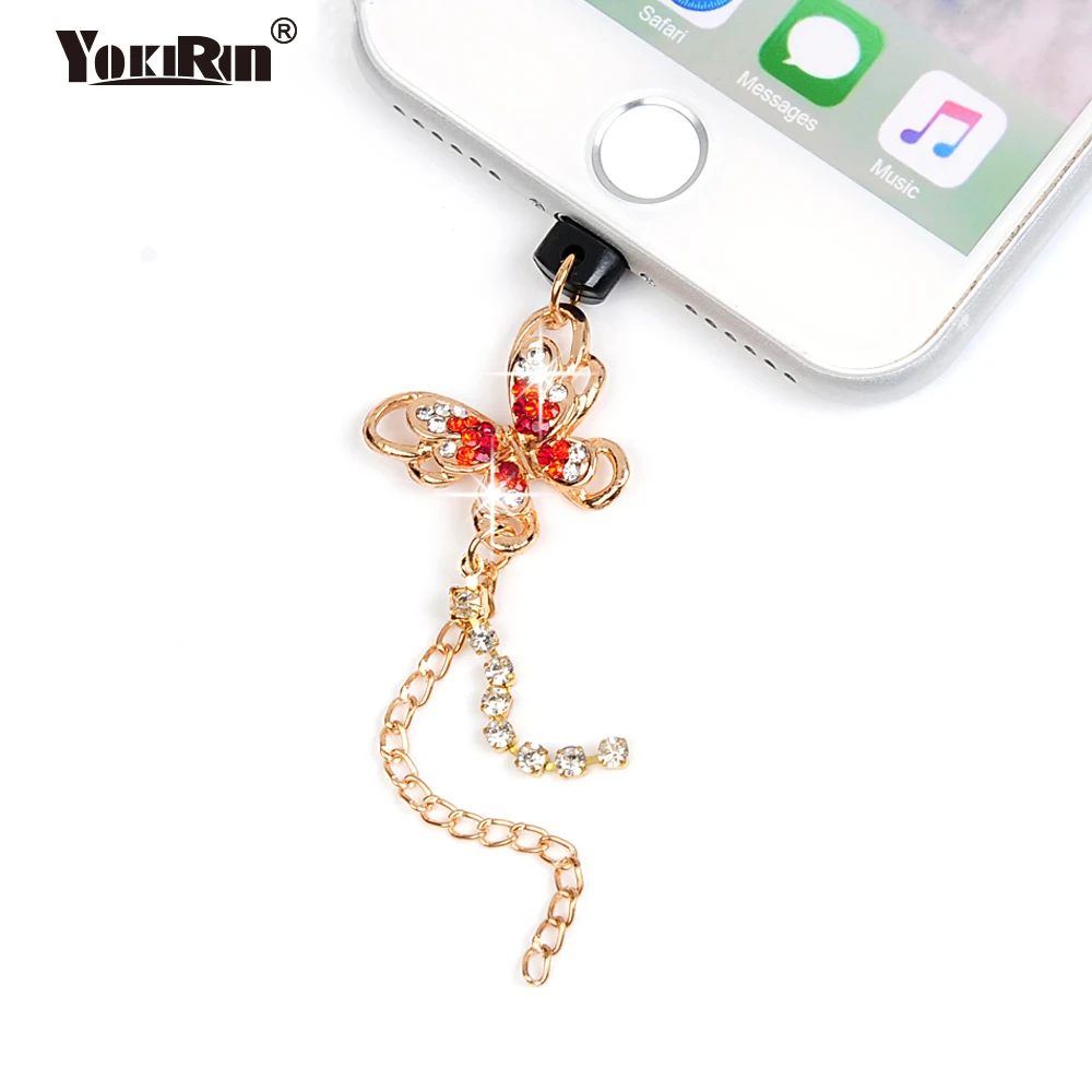 

Luxury Butterfly Anti-dust Plugs Protection Set Phone Gadgets Dust Plug Mobile Phone Charge Port for iPhone 5 5s 6 6s 7 8 X Plus