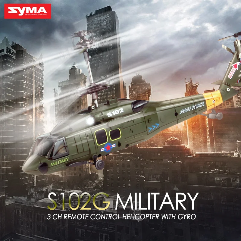 Syma S102G Military 3CH Gyro LED Indoor RC Attack Helicopter