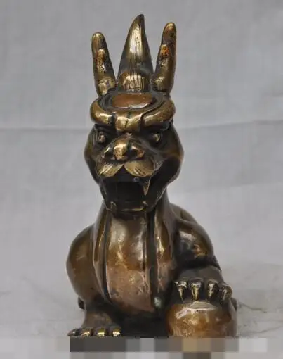 

S3374 7"chinese bronze Kirin Unicorn Brave troops Pixiu beast ball evil spirits statue