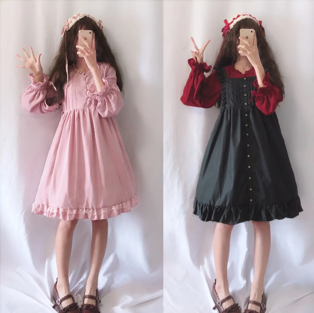 

Japanese lolita cute loli lolita daily student loose sweet casual long-sleeved dress female