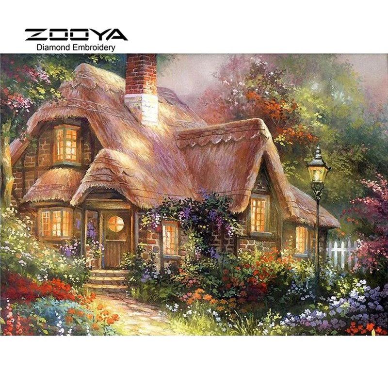 5D DIY Diamond Painting Scenic Forest House Cottage Embroidery Diamond