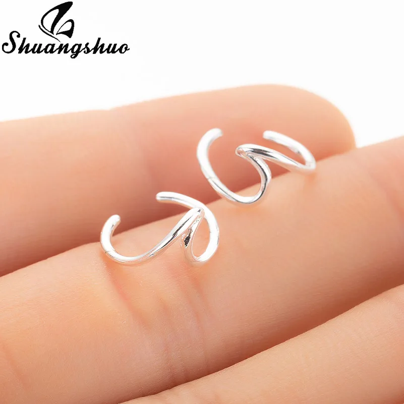 

Shuangshuo Wave Ear Cuff Cartilage Stud Earrings For Women Silver Studs Earings Piercing Earing brinco oorbellen Fashion Jewelry