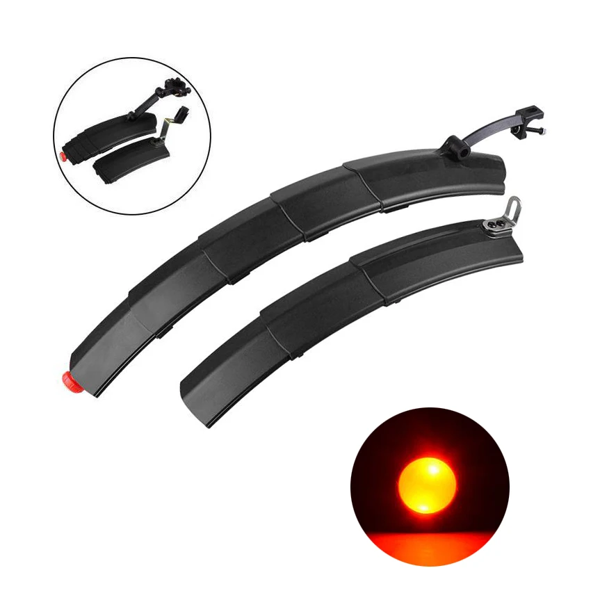 

New Bicycle Fender Telescopic With Rear Light Folding Bike Fender MTB Mud Flaps Quick Release Fender with Lantern Cycling Part