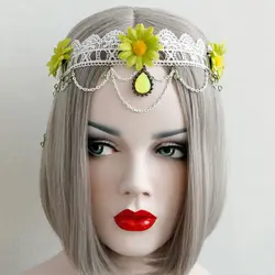 Новый гирлянды фотографии Для женщин Hairbands Хризантема Ретро повязки Дейзи кружевные цветы резинки для волос взрослых аксессуары