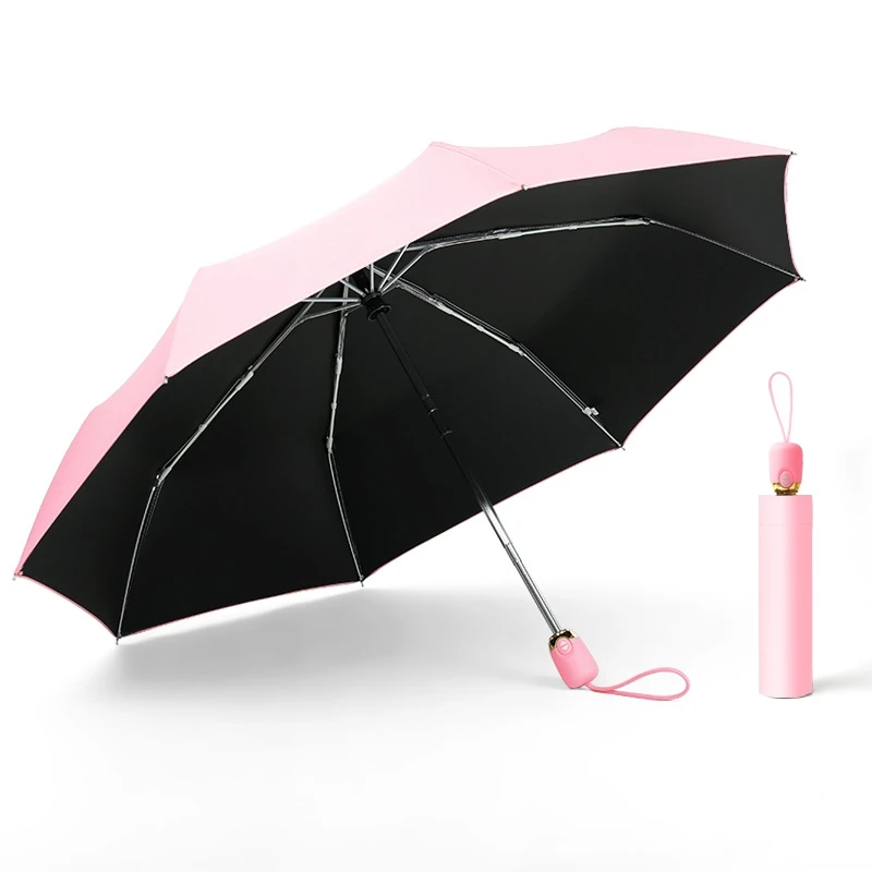 Women Rain Automatic Umbrella Durable Anti-UV Waterproof Quality Men Umbrellas Three Folding Female Parasol RG076 - Цвет: pink