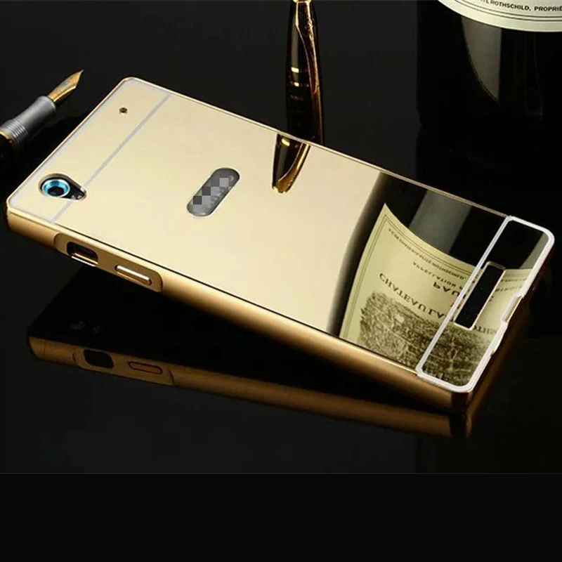 

Luxury Mirror PC Back Cover Fitted Case For Philips V787 Anti-knock Protection Cases Plating Aluminum Metal Frame