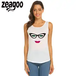 Zeagoo мягкие Повседневное с круглым вырезом без рукавов Slim Fit Для женщин футболка лицо 6290