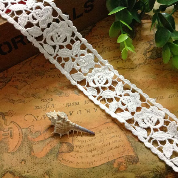 10 yard 3.5cm 1.37" wide ivory cotton fabric embroidery tapes lace trim