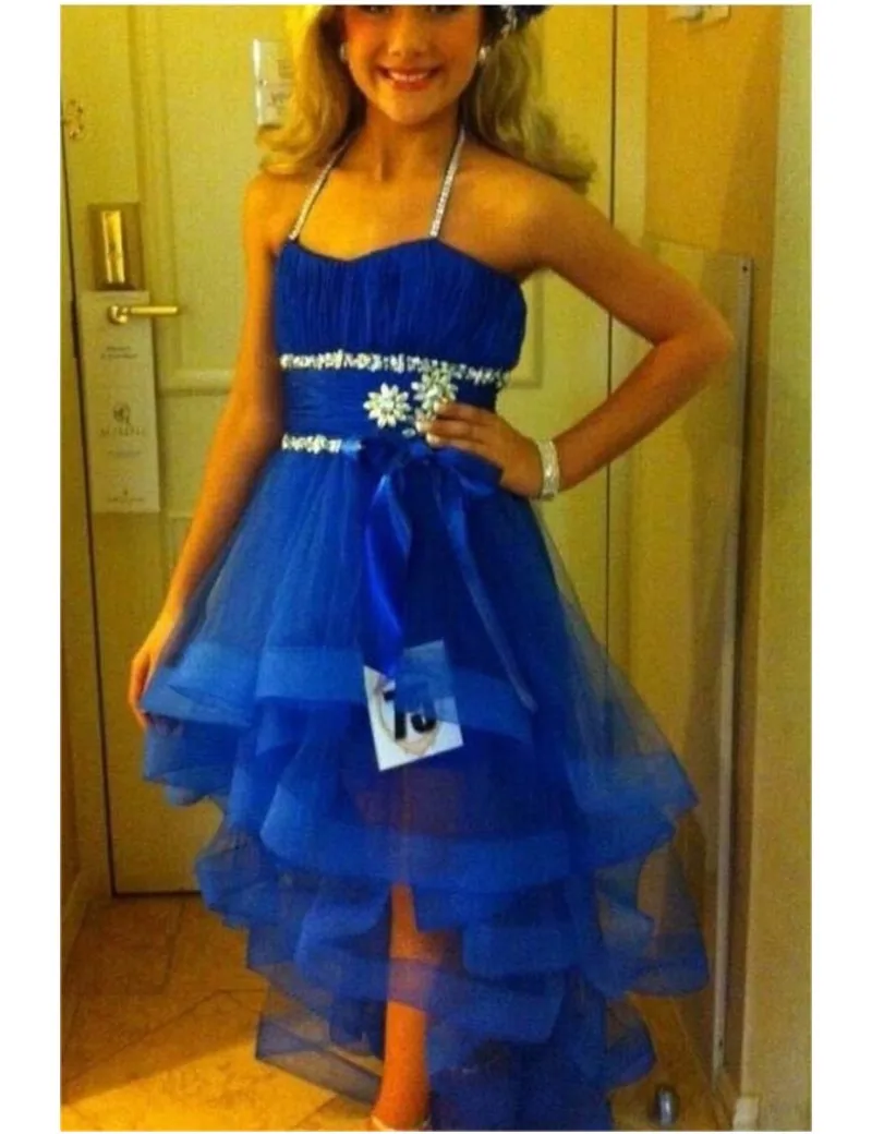 Royal Blue New Halter Crystal Dress Front Short Long Back