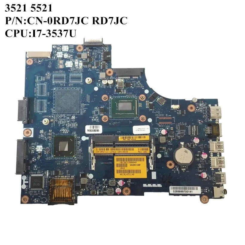 Отлично подходит для DELL Inspiron 3521 5521 Материнская плата ноутбука с Φ DDR3L I7 3537U RD7JC VAW00 CN