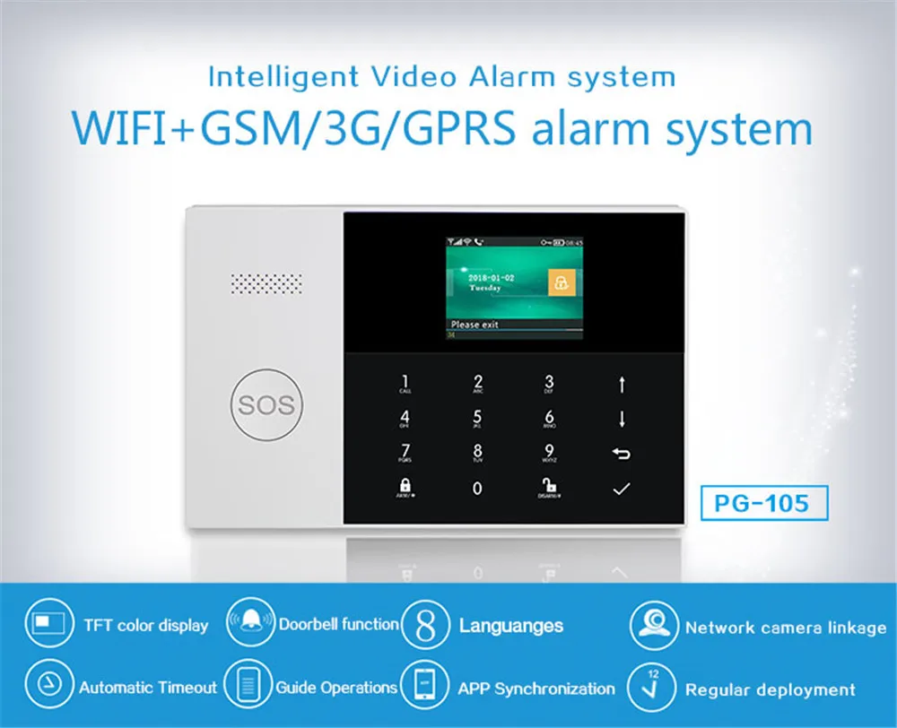 PGST 433 МГц SOS четырехдиапазонная беспроводная Wifi Gsm система домашней сигнализации SIM SMS сигнализация с приложением управляемый TFT дисплей датчик двери