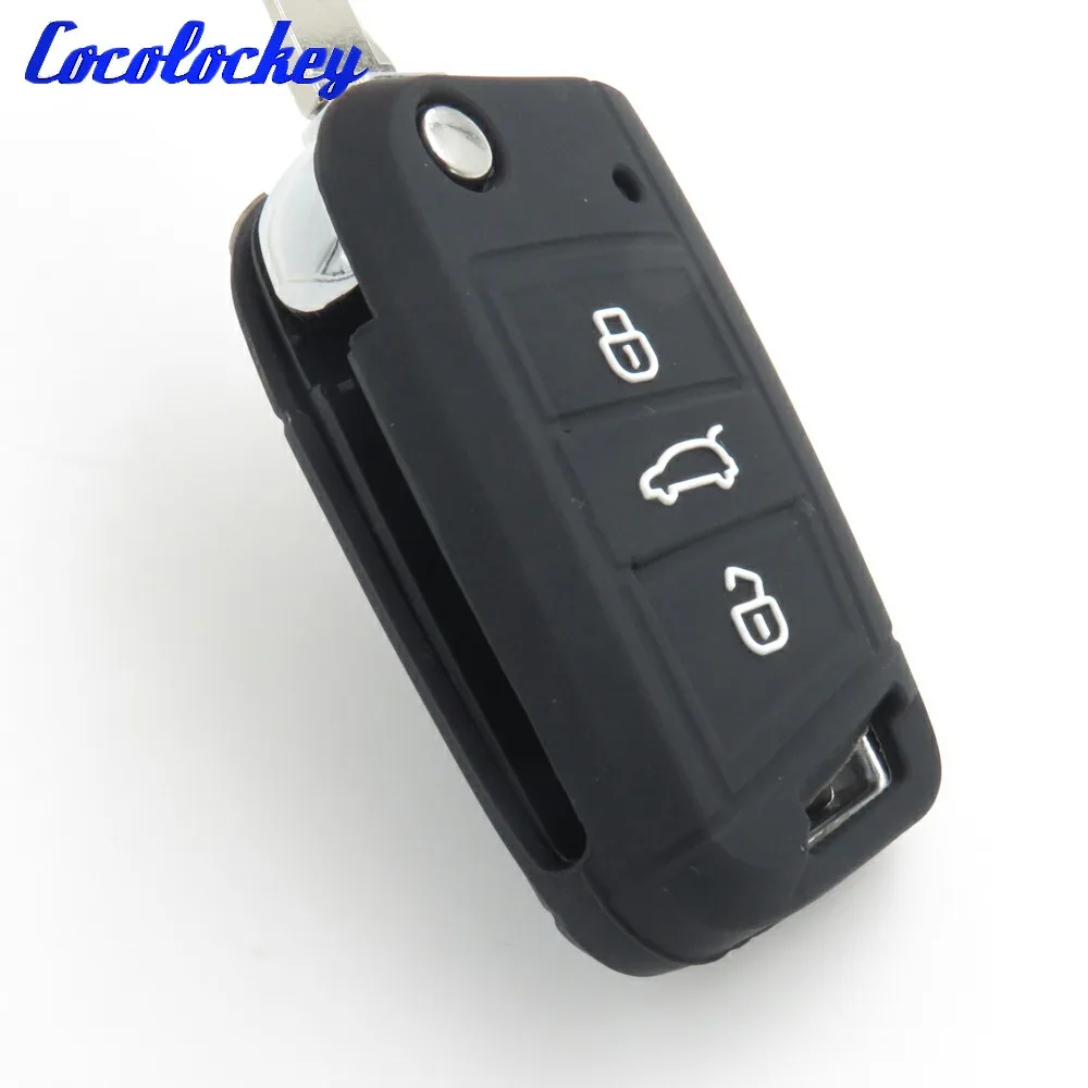Silicone Car Key Cover Case Protect for VW Golf 7 MK7 for Skoda for seat flip remote key 3 button (18)
