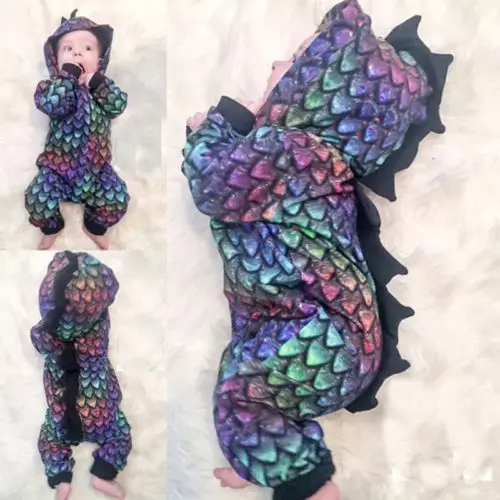 

2018 Autumn Newborn Baby Girl Boy Casual Clothes Colorful Cartoon Dinosaur Long Sleeve Zipper Romper Jumpsuit Special Outfits