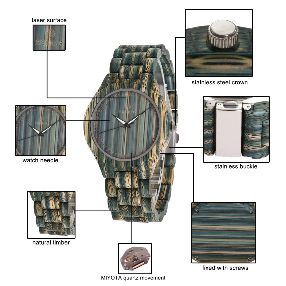 REDEAR пары Буле Древесины Бамбука Смотреть дизайнерский бренд класса люкс Для женщин автоматические часы Для мужчин Dropshipping Автоматическая Кварцевые часы