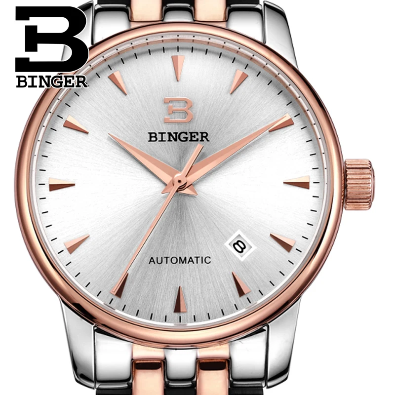 Швейцария часы Для мужчин Элитный бренд 18 К золото мужской часы Бингер Бизнес Механические часы полностью из нержавеющей стали B5005A-9