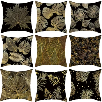

Black Golden Leaf Decorative Cushion Cover Pillow Pillowcase Polyester 45*45 Throw Pillows Home Decor Pillowcover 40839