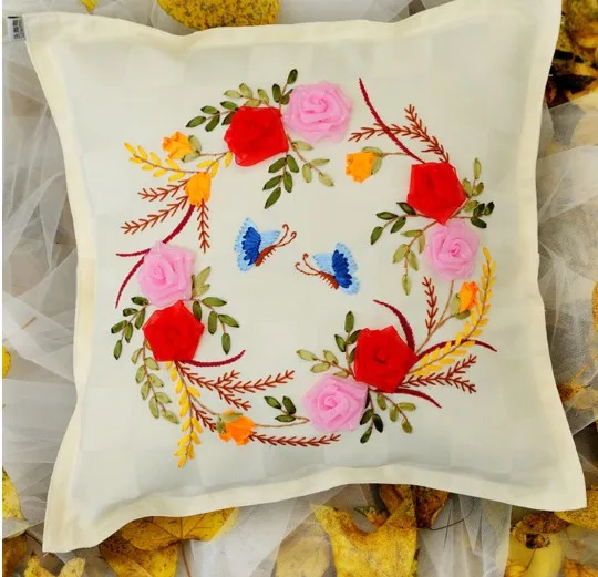 45x45cm Flower Ribbon embroidery Textile pillow cushion cover core